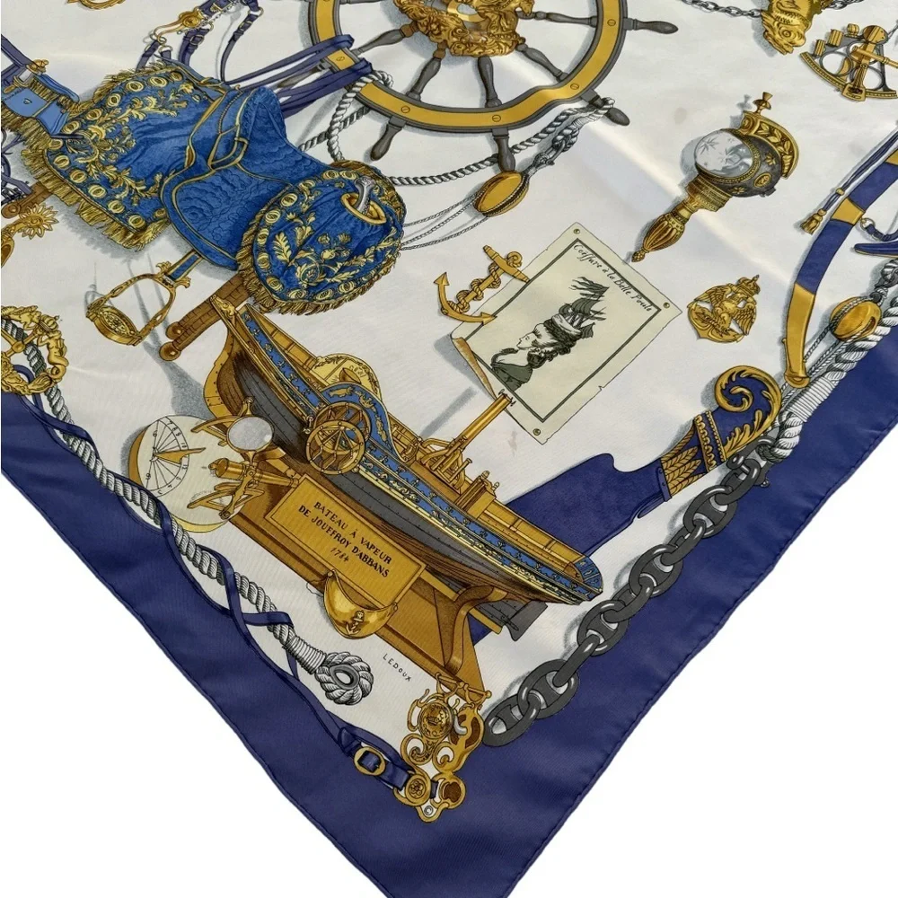 Hermes Blue Gold Silk Nautical Scarf